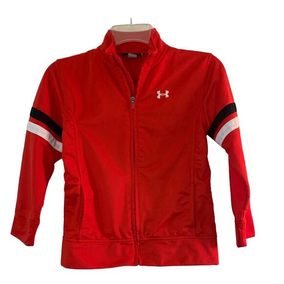 UNDER ARMOUR Girl’s Red/White/Black Warm Up Jacket / Size: 7 - Picture 1 of 15